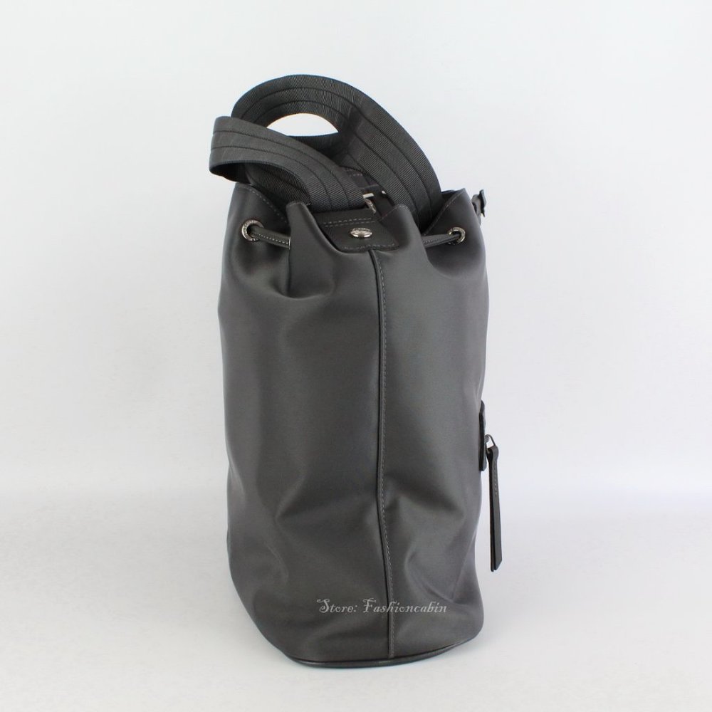 NEW LONGCHAMP Gray Eco Recycled Bucket Bag Drawstring Closure Adjustable Strap - Picture 5 of 16